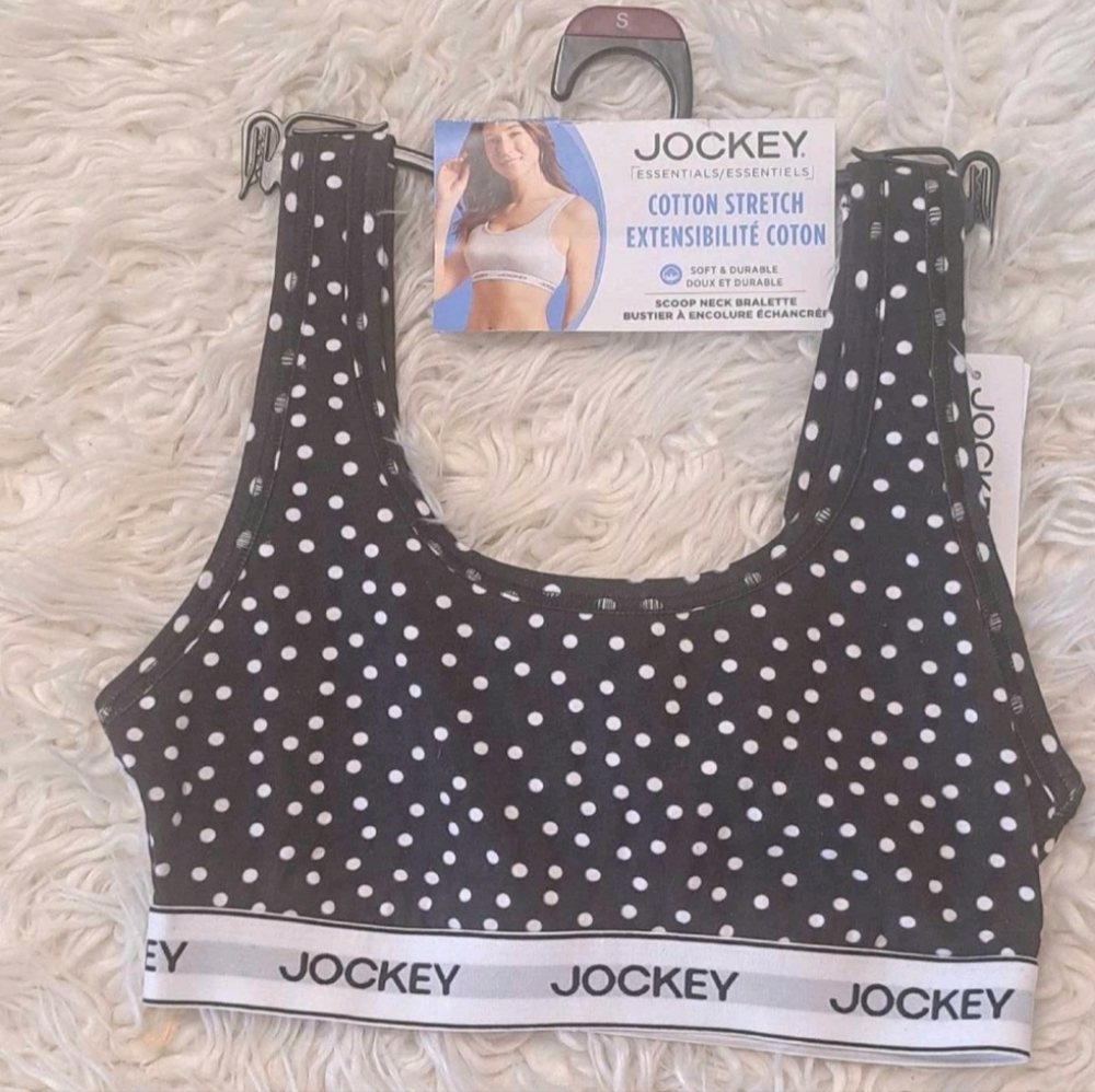 Brand New Jockey Scoop Neck Black And White Polka Dot Cotton Stretch Bralette